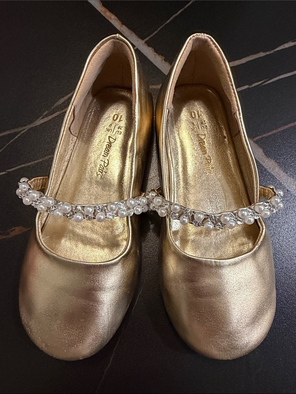 Dream Pairs Gold Pearl-Strap Mary Jane Flats - Girls